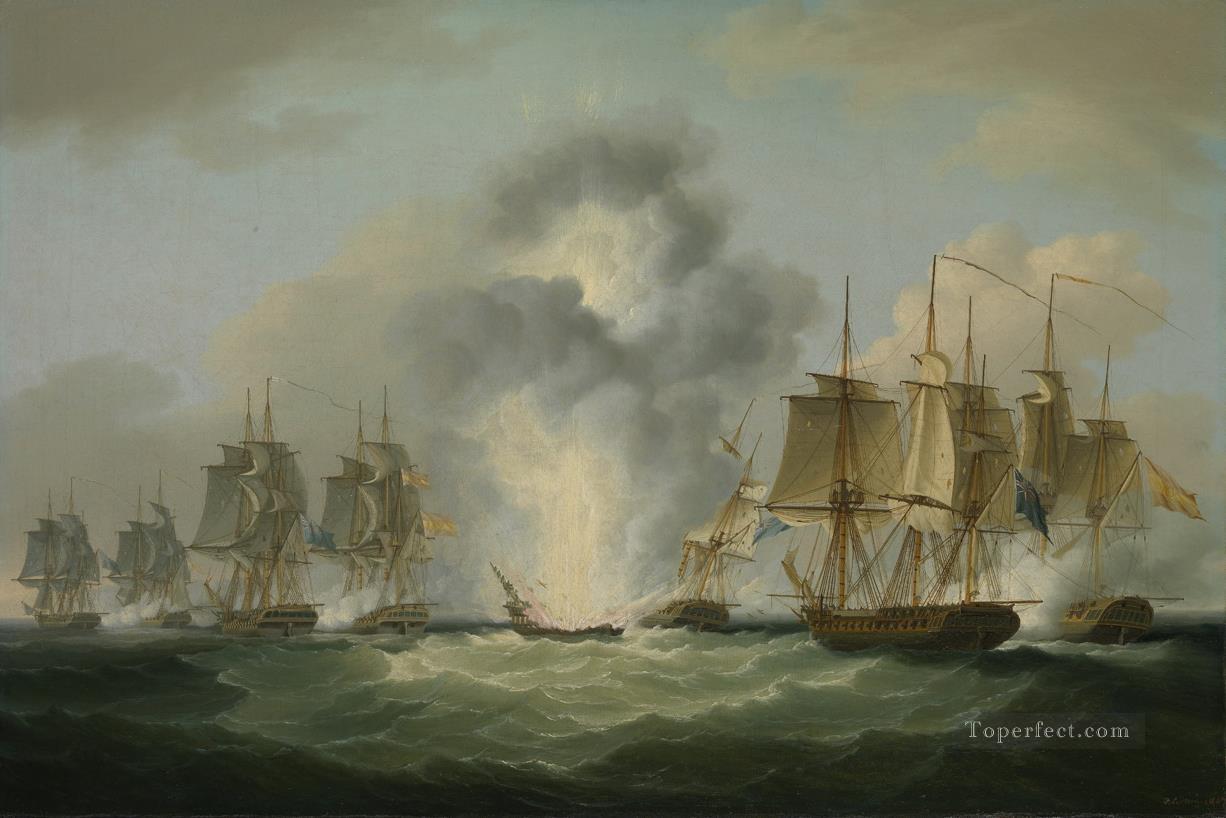 スペインの宝船を捕獲する 4 隻のフリゲート艦 1804 年 フランシス・サルトリウス海戦による油絵
